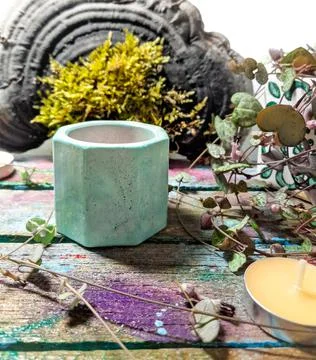 Handmade plaster candlestick Stock Photos