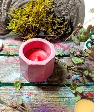 Handmade plaster candlestick Stock Photos