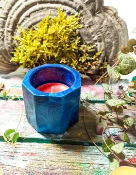 Handmade plaster candlestick Stock Photos