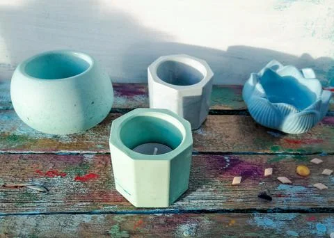 Handmade plaster candlestick Stock Photos