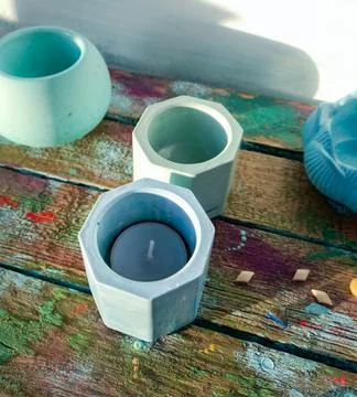 Handmade plaster candlestick Stock Photos