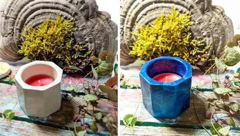 Handmade plaster candlestick Stock Photos