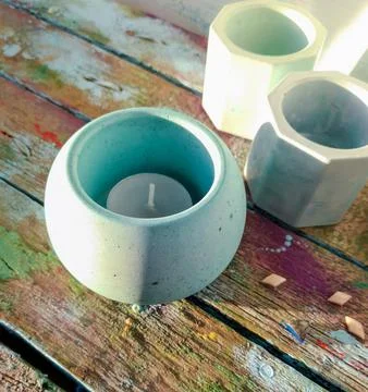 Handmade plaster candlestick Stock Photos