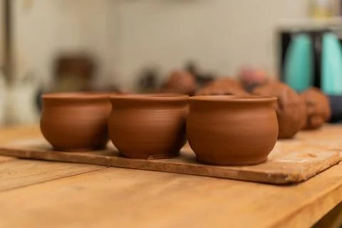 Handmade pottery making in workshop Stock Photos