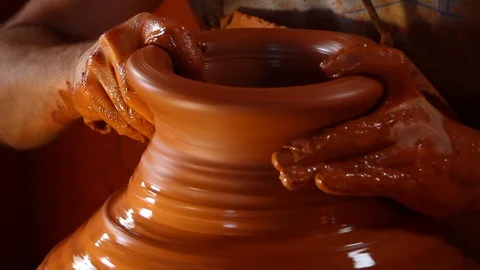 Handmade Pottery red clay Stock Footage 95624680