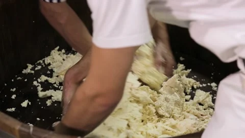Handmade process production mozzarella cheese making manually cheese factory Stock Footage 170531589