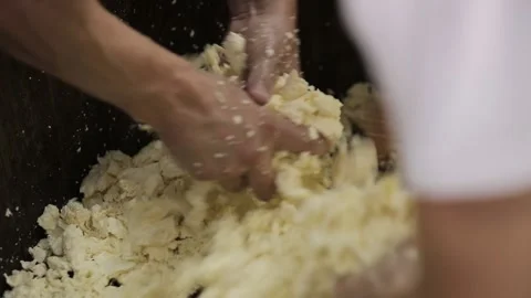 Handmade process production mozzarella cheese making manually cheese factory Stock Footage 170531664