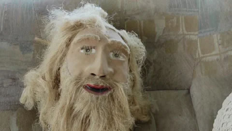 A handmade puppet in form of an old man with beard Stock Footage 313336997