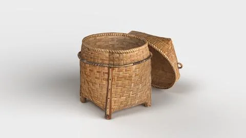 Handmade rustic woven bamboo basket, left side view Stock Illustration