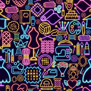 Handmade Seamless Neon Pattern Stock Illustration