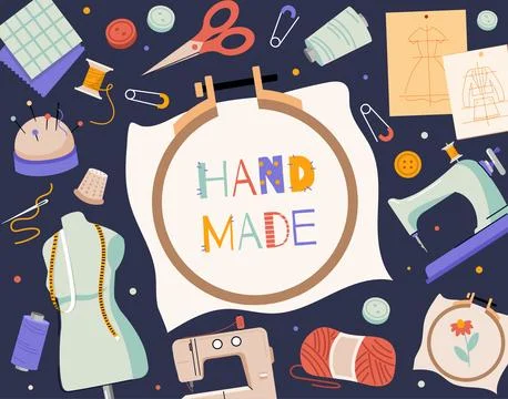 Handmade sewing tools illustration. Vector illustration Stock Illustration