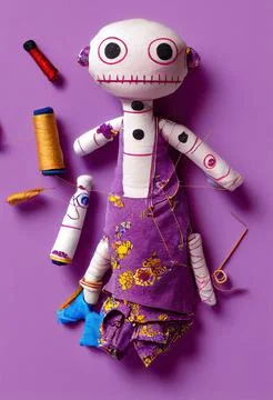 Handmade skull type gothic rag doll. Halloween Night Mystery. Digital Paintin Stock Illustration