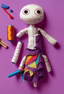 Handmade skull type gothic rag doll. Halloween Night Mystery. Digital Paintin 스톡 일러스트