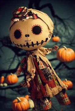Handmade skull type gothic rag doll. Halloween Night Mystery. Digital Paintin 스톡 일러스트