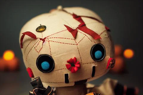 Handmade skull type gothic rag doll. Halloween Night Mystery. Digital Paintin 스톡 일러스트