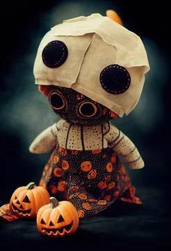 Handmade skull type gothic rag doll. Halloween Night Mystery. Digital Paintin 스톡 일러스트