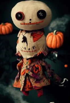 Handmade skull type gothic rag doll. Halloween Night Mystery. Digital Paintin 스톡 일러스트