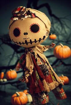 Handmade skull type gothic rag doll. Halloween Night Mystery. Digital Paintin 스톡 일러스트