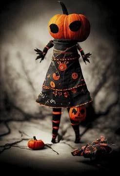 Handmade skull type gothic rag doll. Halloween Night Mystery. Digital Paintin 스톡 일러스트