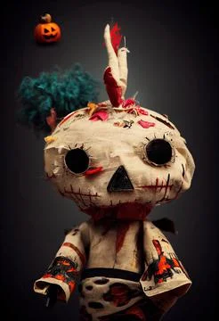 Handmade skull type gothic rag doll. Halloween Night Mystery. Digital Paintin 스톡 일러스트