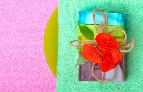 Handmade soap with flowers. Stock Photos