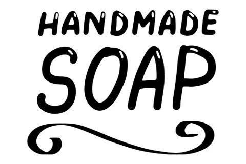 Handmade soap logo. Hand made needlework doodle logo, badges, sticker. Letter Stock Illustration