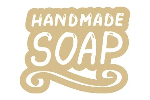 Handmade soap logo. Hand made needlework doodle logo, badges, sticker. Letter Stock Illustration
