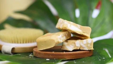 Handmade soap made from squeezing soap slivers, the concept of spa and self-care Stock-Footage 140909135