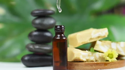 Handmade soap made from squeezing soap slivers, pyramid of stones and oil, the Stock Footage 141106878