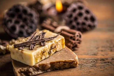 Handmade soap with vanilla Stock Photos