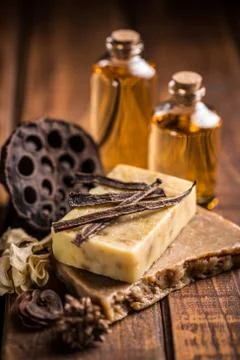 Handmade soap with vanilla Stock Photos