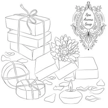Handmade soaps line art Stock Illustration