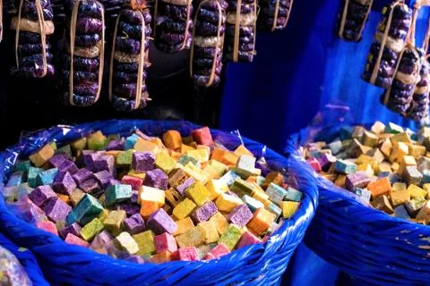 Handmade soaps for sale at a bazaar in Morocco Foto stock
