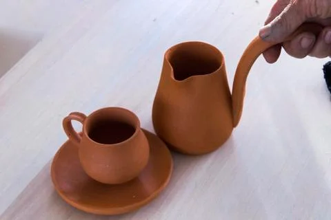 Handmade soil work coffee cups Stock Photos