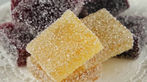 Handmade sweet candy solid marmalade sprinkled with sugar Stock Footage 56429693