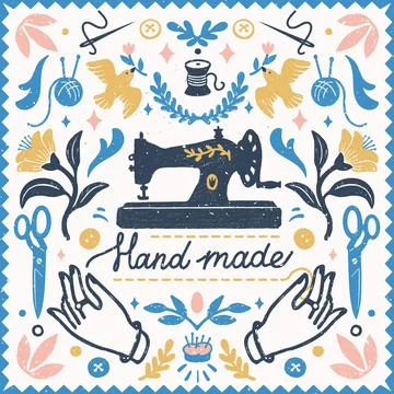 Handmade symmetric vector composition - vintage elements in stamp style and Stock Illustration