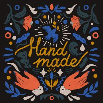 Handmade symmetric vector composition - vintage elements in stamp print style on Stock Illustration
