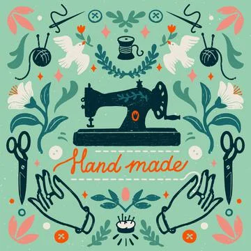 Handmade symmetric vector composition - vintage elements in stamp style and Stock Illustration