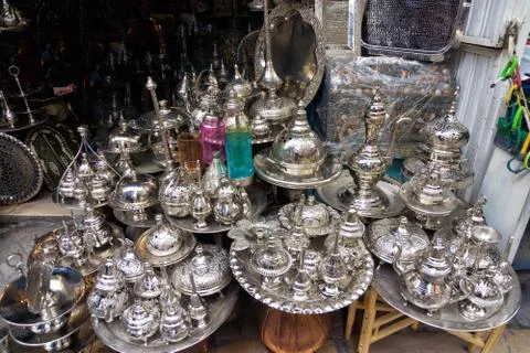 Handmade Tableware Hammered by Copper in Tunis, Tunisia. Stock Photos