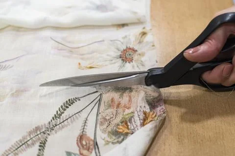Handmade tailoring fabric cutting process Stock Photos