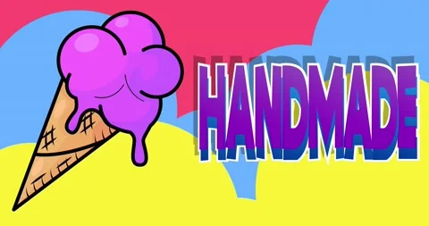 Handmade text with dancing ice cream on colorful background Stock Footage 217875017