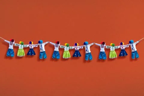 Handmade textile dolls on background, traditional ukrainian folk rag doll Stock Photos