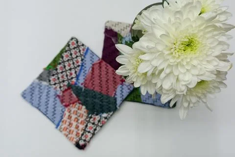 Handmade textile square patchwork composition. Foto stock