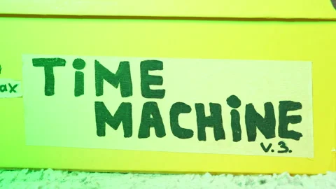 Handmade time machine label on yellow box Stock Footage 326271852