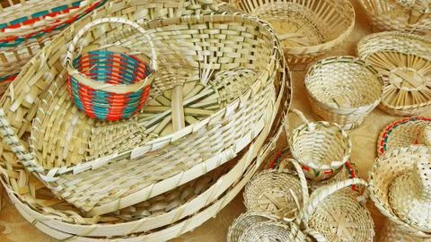 Handmade traditional woven baskets, Ecuador Stock Photos