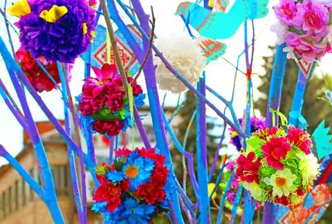 Handmade tree which children made due to Europe Day in Vinnytsia, Ukraine 스톡 사진