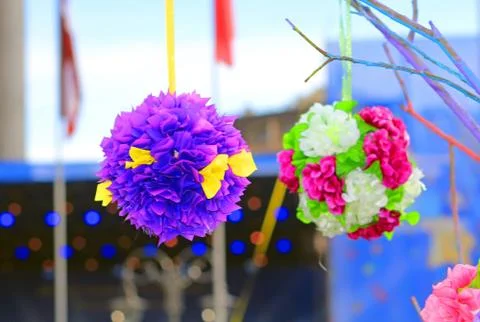 Handmade tree which children made due to Europe Day in Vinnytsia, Ukraine Stock Photos