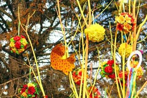 Handmade tree which children made due to Europe Day in Vinnytsia, Ukraine Foto stock