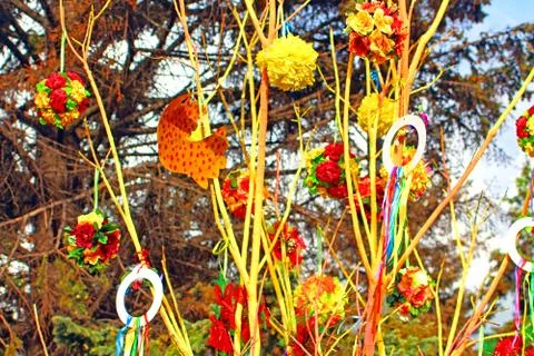 Handmade tree which children made due to Europe Day in Vinnytsia, Ukraine Stock Photos