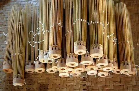 Handmade umbrella frames made from bamboo Stock Photos